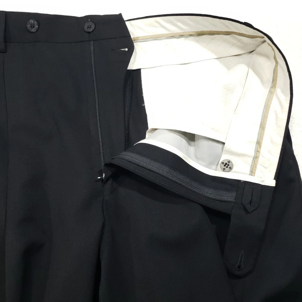 Ballin Elan Dress Pants Mens 34 Black Pure Wool Pleated Cuffed Made in Canada